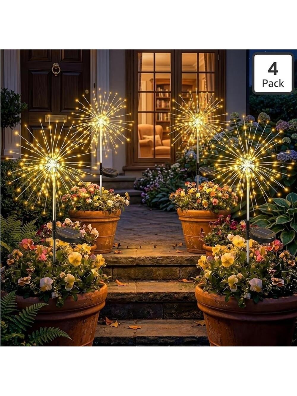 Solar Firework Lights 4Pk 120LED Starburst Garden 8 Modes Waterproof Decor